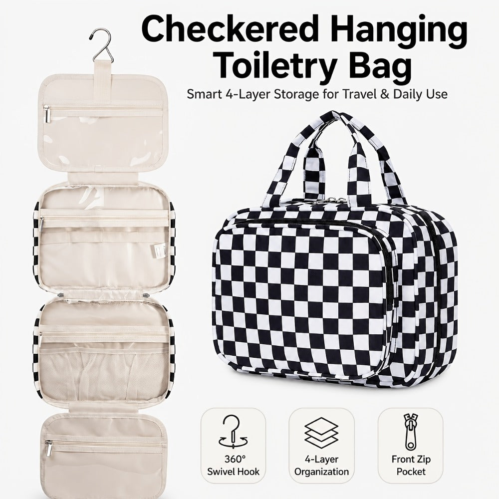 Travel Makeup Bag – for Travel, Hanging Toiletry Compartment Kit Cosmetic – front view