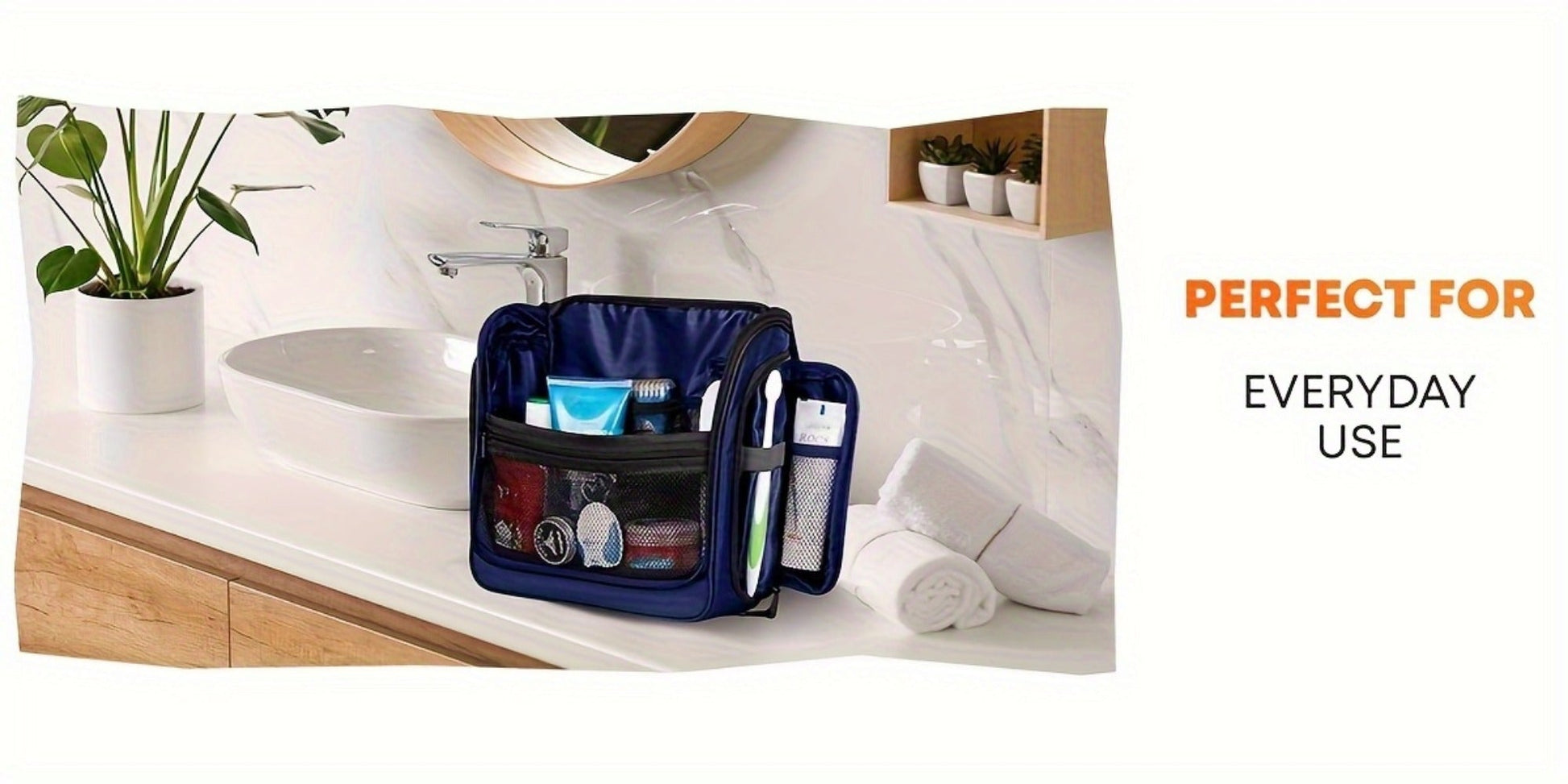 Travel Makeup Bag – for Travel, Hanging Toiletry Metal Rotating Hook – detail view 13