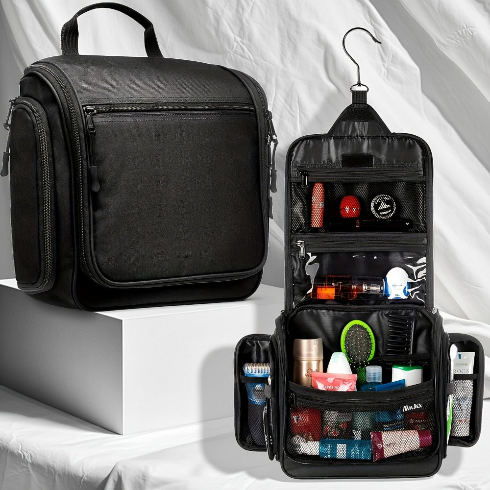Travel Makeup Bag – for Travel, Hanging Toiletry Metal Rotating Hook – front view