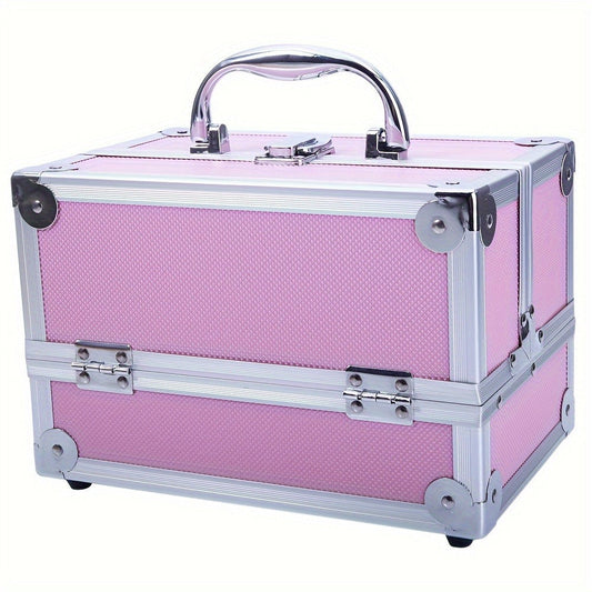 Travel Makeup Bag – Foldable, Aluminum Makeup Train Case Mirror – front view