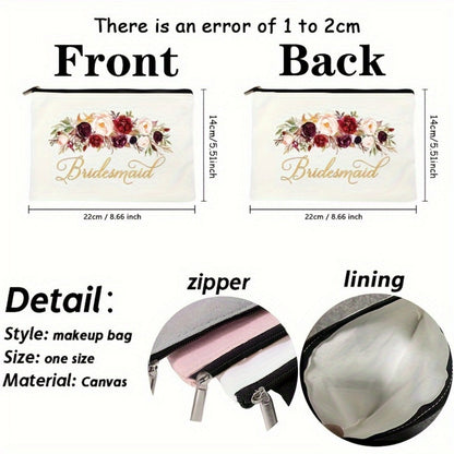 Travel Makeup Bag – Lightweight, Floral Bridesmaid Makeup Zipper Machine – detail view 10