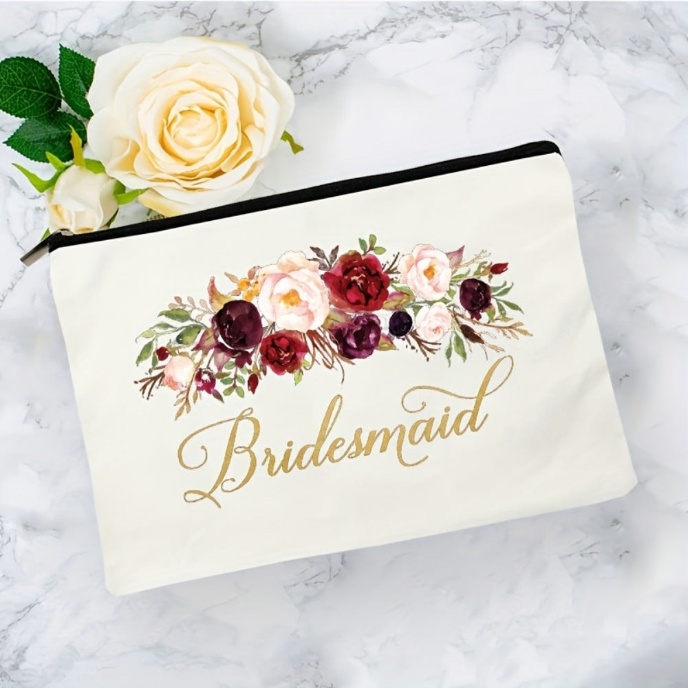 Travel Makeup Bag – Lightweight, Floral Bridesmaid Makeup Zipper Machine – detail view 5