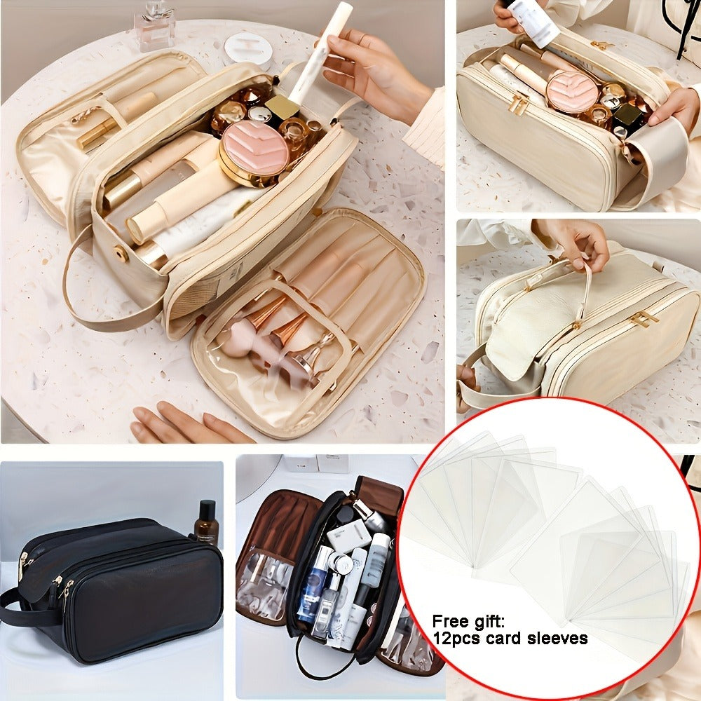 Travel Makeup Bag – for Travel, Large Tri Fold Cosmetic Card – front view