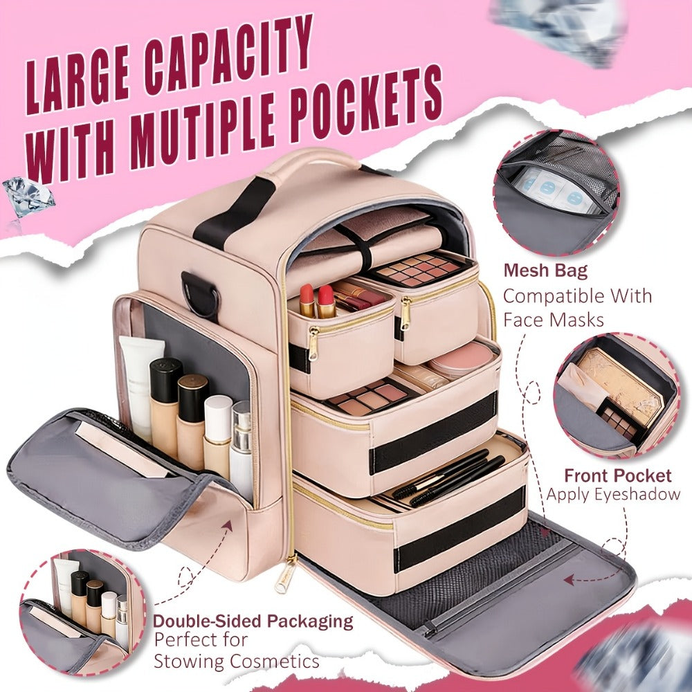 Travel Makeup Bag – for Travel, Multifunctional Makeup Case Removable Inner – detail view 2
