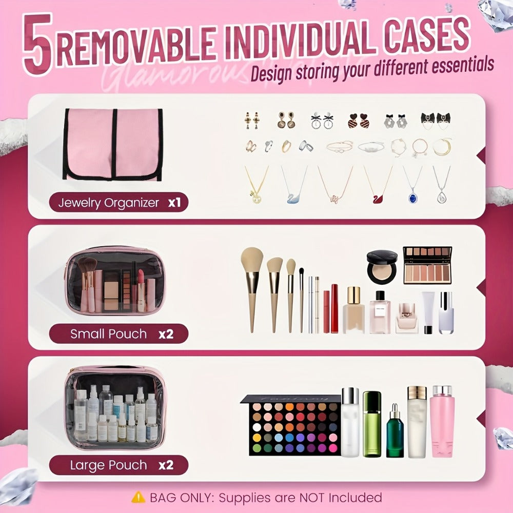 Travel Makeup Bag – for Travel, Multifunctional Makeup Case Removable Inner – detail view 6