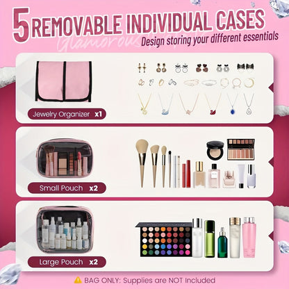 Travel Makeup Bag – for Travel, Multifunctional Makeup Case Removable Inner – detail view 6