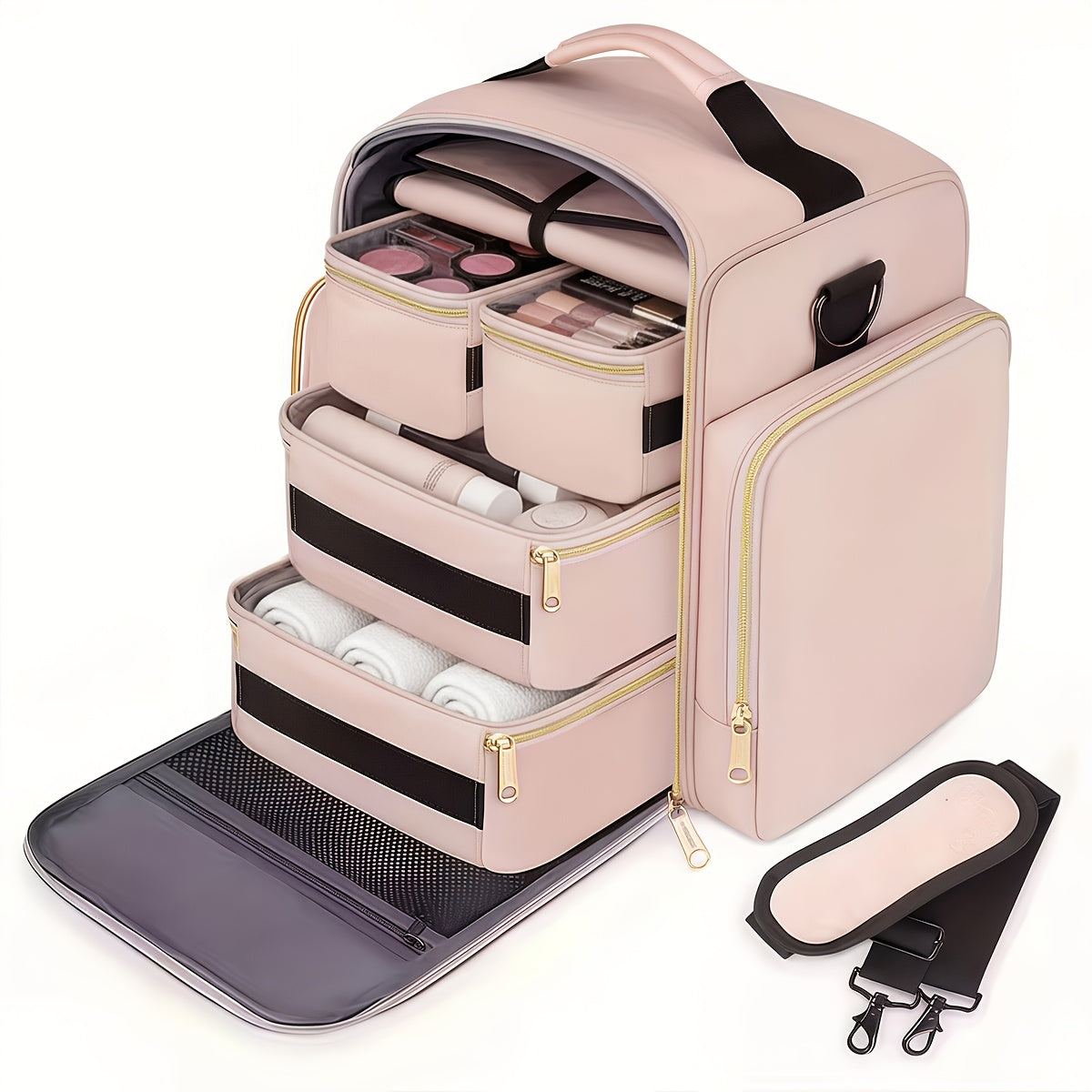 Travel Makeup Bag – for Travel, Multifunctional Makeup Case Removable Inner – front view - product view 12