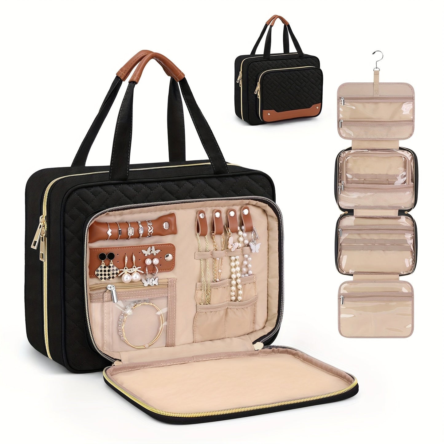 Travel Makeup Bag – for Travel, Weekender Toiletry Hanging Hook Jewelry – front view - product view 10