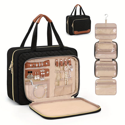 Travel Makeup Bag – for Travel, Weekender Toiletry Hanging Hook Jewelry – front view - product view 10