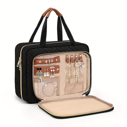 Travel Makeup Bag – for Travel, Weekender Toiletry Hanging Hook Jewelry – front view