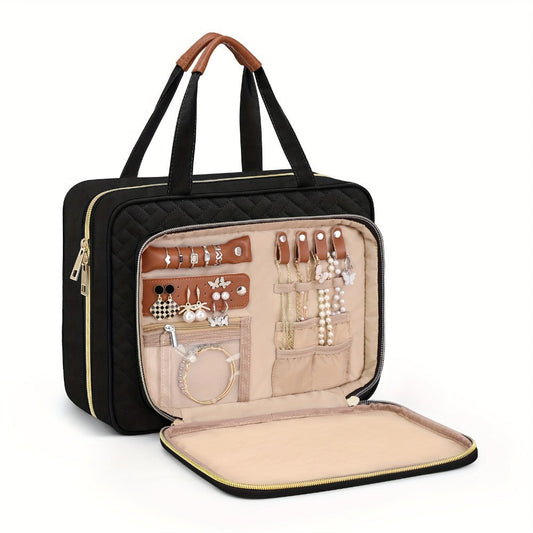 Travel Makeup Bag – for Travel, Weekender Toiletry Hanging Hook Jewelry – front view