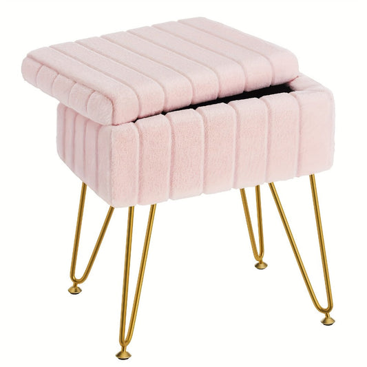 Ottoman, Vanity Storage Chair with Flip Top & Faux Fur, Makeup Vanity Stool with Hidden shown in the main product view