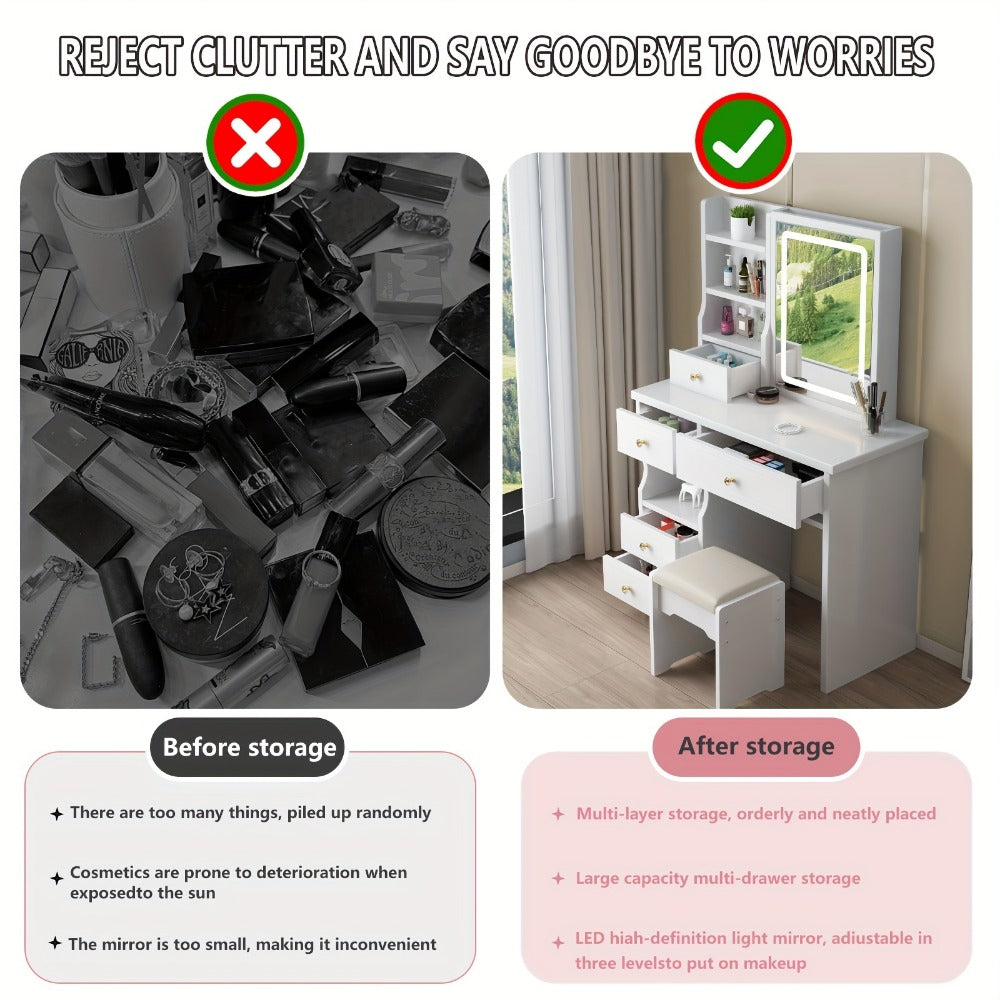 Makeup Vanity Desk with Lighted Mirror for Dressing and Daily Routines in Bedroom detail image - detail view 7