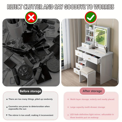 Makeup Vanity Desk with Lighted Mirror for Dressing and Daily Routines in Bedroom detail image - detail view 7