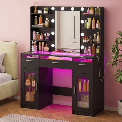 Makeup Vanity Desk with Lighted Mirror for Dressing and Daily Routines detail image - detail view 5