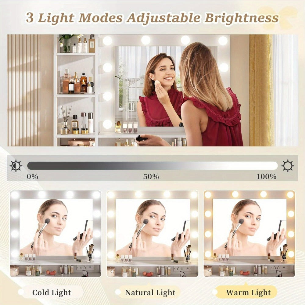 Makeup Vanity Desk with Lighted Mirror, Vanity Table with Storage for Bedroom detail image - detail view 14