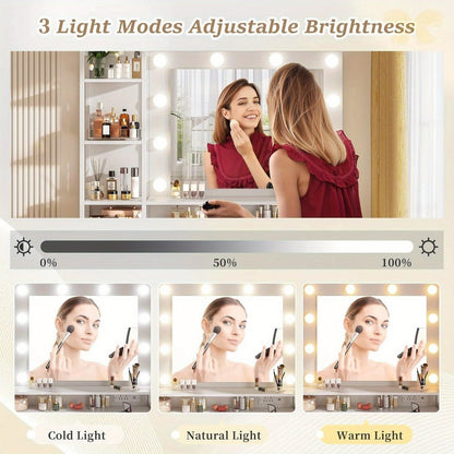 Makeup Vanity Desk with Lighted Mirror, Vanity Table with Storage for Bedroom detail image - detail view 14