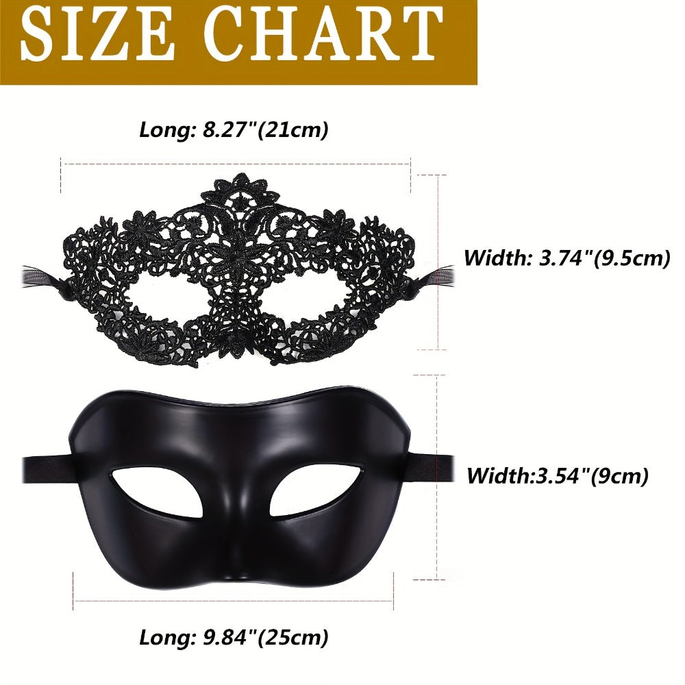Masquerade Masks - for Couples 2 Pieces Black Venetian Costume Ball Mask Set Halloween - product detail view 4