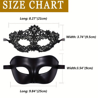 Masquerade Masks - for Couples 2 Pieces Black Venetian Costume Ball Mask Set Halloween - product detail view 4
