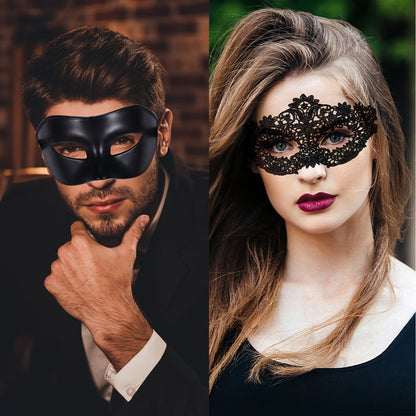 Masquerade Masks - for Couples 2 Pieces Black Venetian Costume Ball Mask Set Halloween - product detail view 6