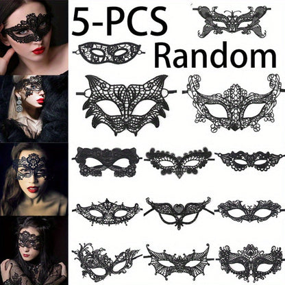 Masquerade Masks - Lace Mask Set 5 Pcs for Women Black Venetian Hollow Flower Half Face Eye - main product view