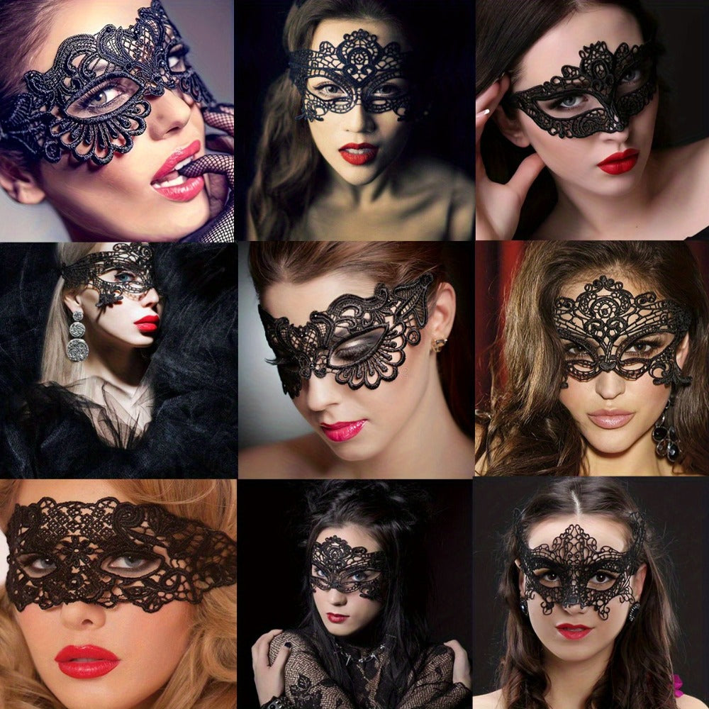 Masquerade Masks - Lace Mask Set 5 Pcs for Women Black Venetian Hollow Flower Half Face Eye - product detail view 2