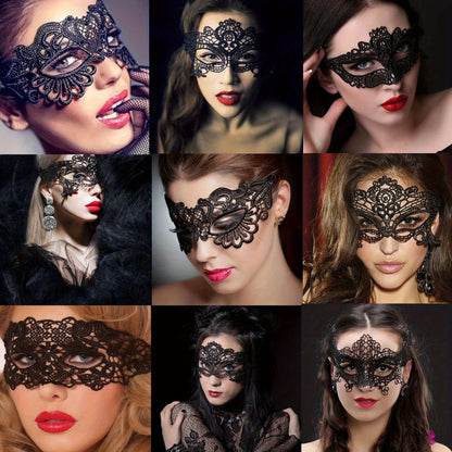 Masquerade Masks - Lace Mask Set 5 Pcs for Women Black Venetian Hollow Flower Half Face Eye - product detail view 2