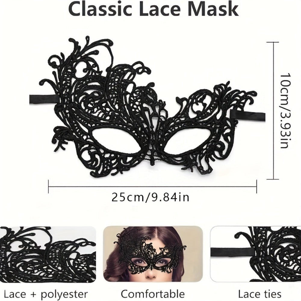 Masquerade Masks - Lace Mask Set 5 Pcs for Women Black Venetian Hollow Flower Half Face Eye - product detail view 4