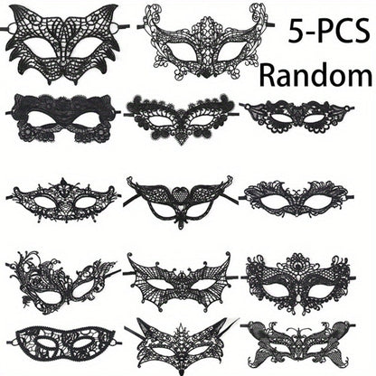 Masquerade Masks - Lace Mask Set 5 Pcs for Women Black Venetian Hollow Flower Half Face Eye - product detail view 5