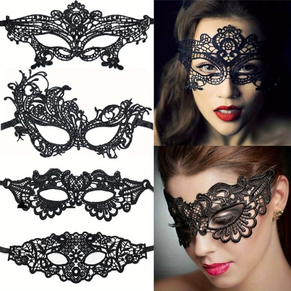 Masquerade Masks - Lace Mask Set 5 Pcs for Women Black Venetian Hollow Flower Half Face Eye - product detail view 7