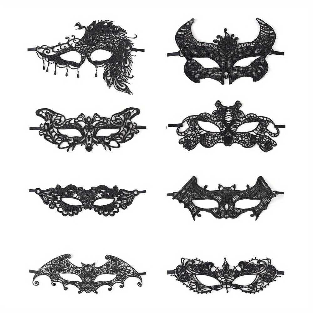 Masquerade Masks - Lace Mask Set 5 Pcs for Women Black Venetian Hollow Flower Half Face Eye - product detail view 12