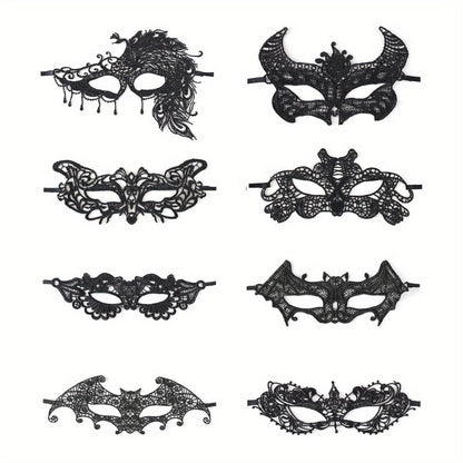 Masquerade Masks - Lace Mask Set 5 Pcs for Women Black Venetian Hollow Flower Half Face Eye - product detail view 12