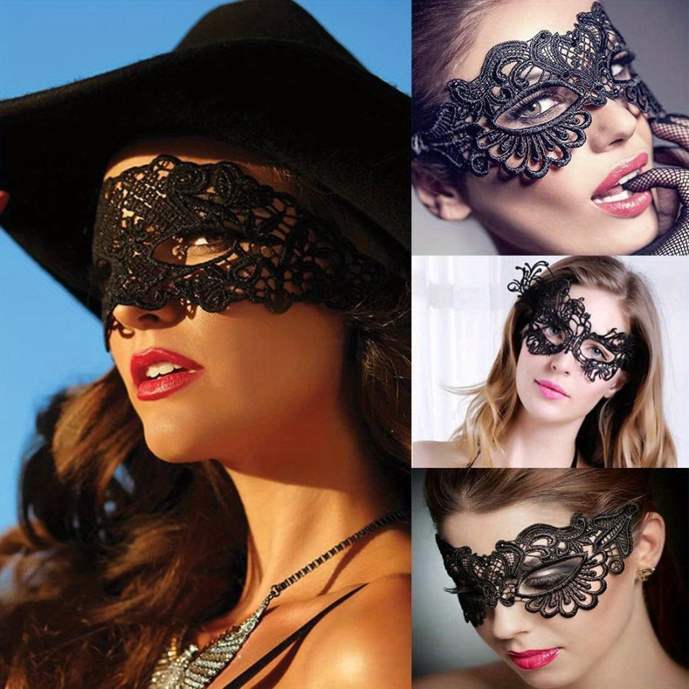 Masquerade Masks - Lace Mask Set 5 Pcs for Women Black Venetian Hollow Flower Half Face Eye - product detail view 13