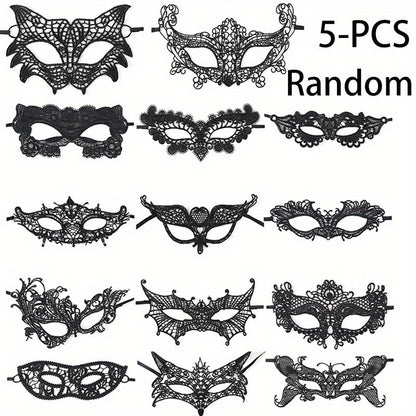 Masquerade Masks - Lace Mask Set 5 Pcs for Women Black Venetian Hollow Flower Half Face Eye - product detail view 17