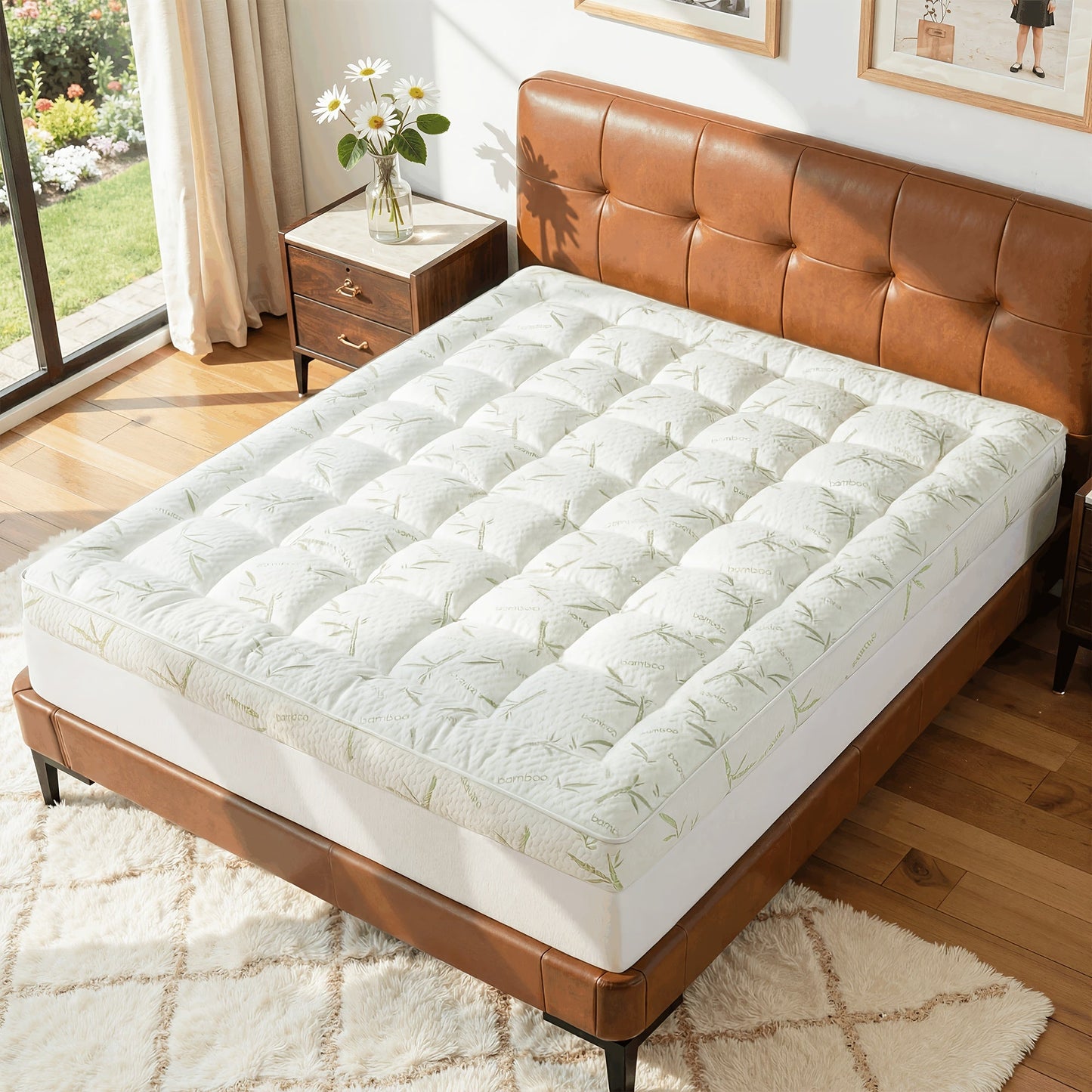 Mattress Topper shown in the Twin(39"*75"), Bamboo-linen Skirt Cover option