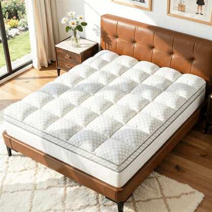Mattress Topper shown in the Twin(39"*75"), Grid-white skirt cover option