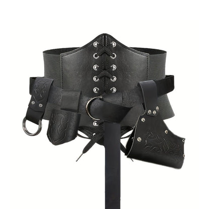 Medieval Costume Sets - Set 5 Pcs Faux Leather Renaissance Belt, Corset & Viking Horn Decoration - main product view