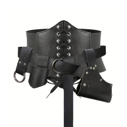 Medieval Costume Sets - Set 5 Pcs Faux Leather Renaissance Belt, Corset & Viking Horn Decoration - main product view