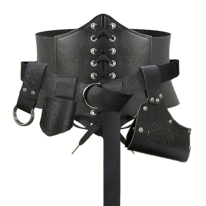 Medieval Costume Sets - Set 5 Pcs Faux Leather Renaissance Belt, Corset & Viking Horn Decoration - product detail view 3