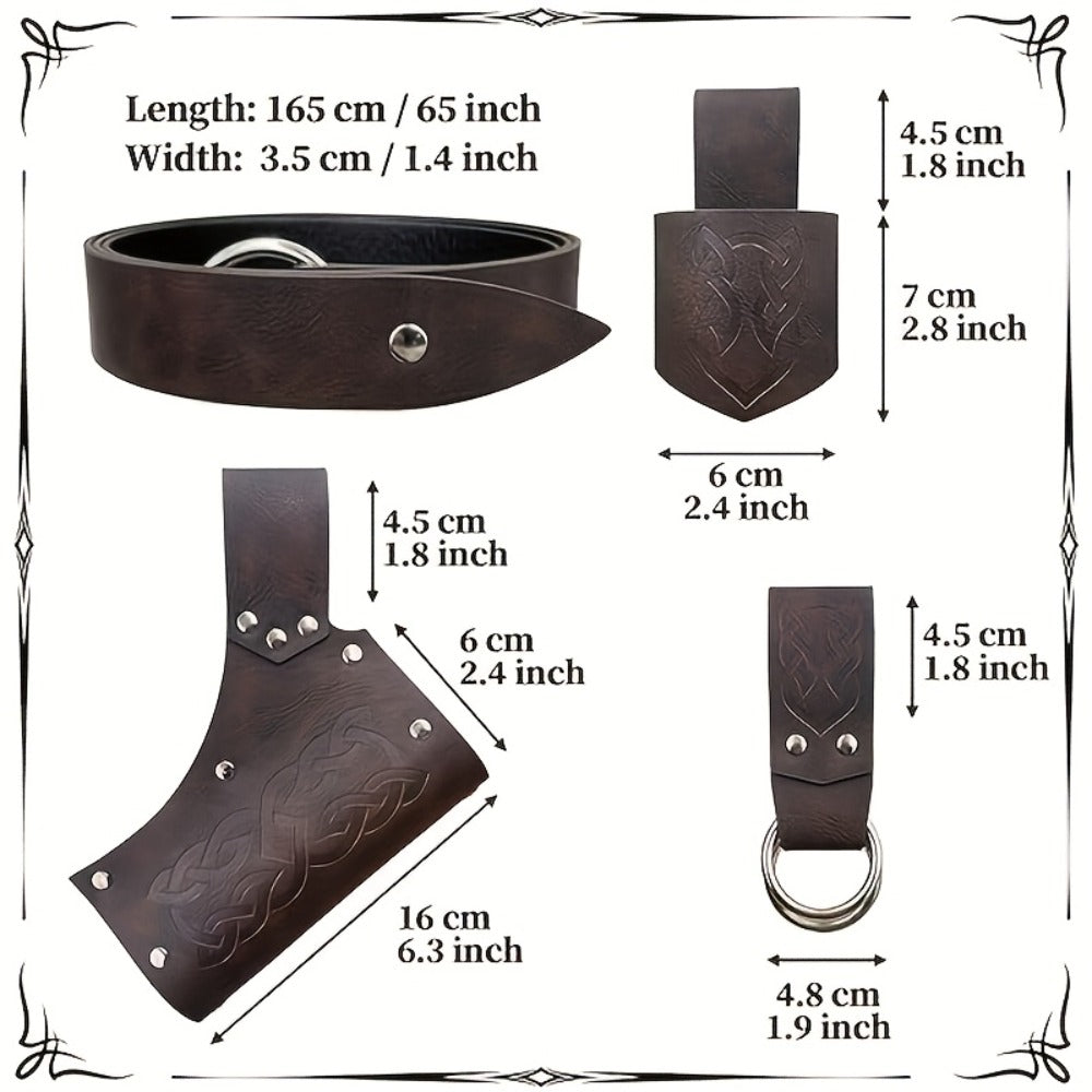 Medieval Costume Sets - Set 5 Pcs Faux Leather Renaissance Belt, Corset & Viking Horn Decoration - product detail view 5