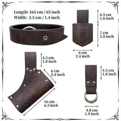 Medieval Costume Sets - Set 5 Pcs Faux Leather Renaissance Belt, Corset & Viking Horn Decoration - product detail view 5