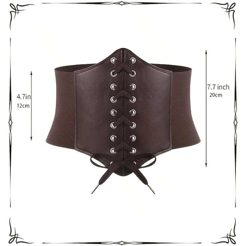 Medieval Costume Sets - Set 5 Pcs Faux Leather Renaissance Belt, Corset & Viking Horn Decoration - product detail view 6