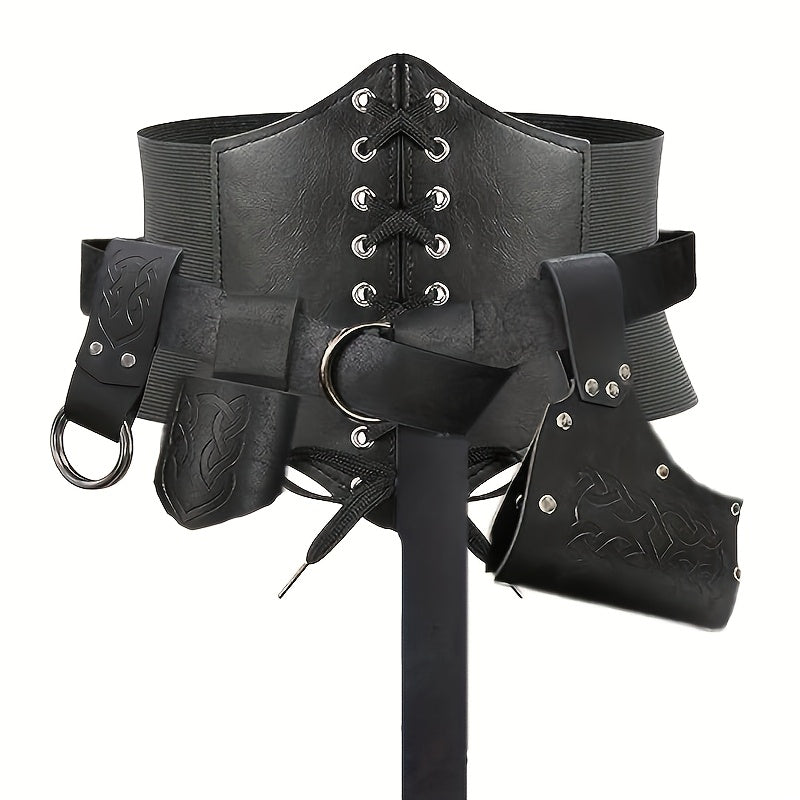 Medieval Costume Sets - Set 5 Pcs Faux Leather Renaissance Belt, Corset & Viking Horn Decoration - product detail view 8