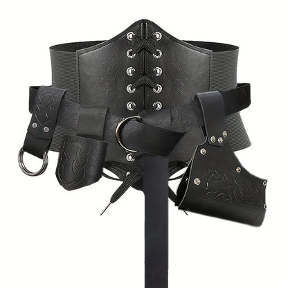 Medieval Costume Sets - Set 5 Pcs Faux Leather Renaissance Belt, Corset & Viking Horn Decoration - product detail view 8