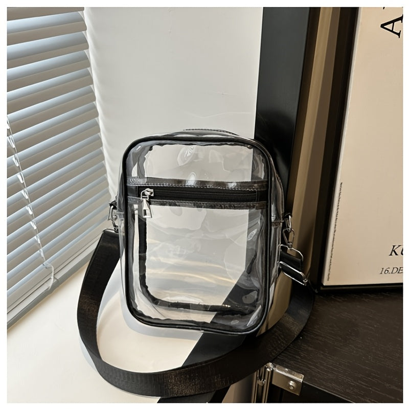 Men's Crossbody Bag – Clear, Adjustable Strap, Transparent – front view - product view 12