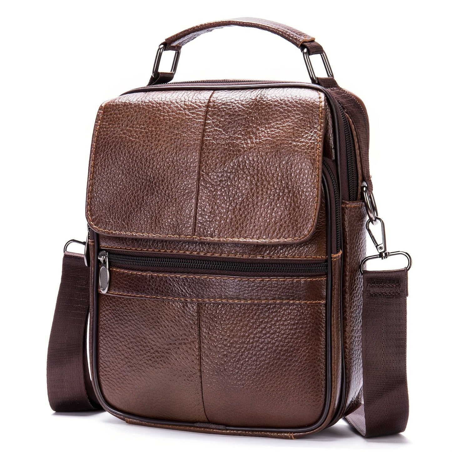 Men's Crossbody Bag – Genuine Leather, Large Capacity, for Travel & Work – front view - product view 21
