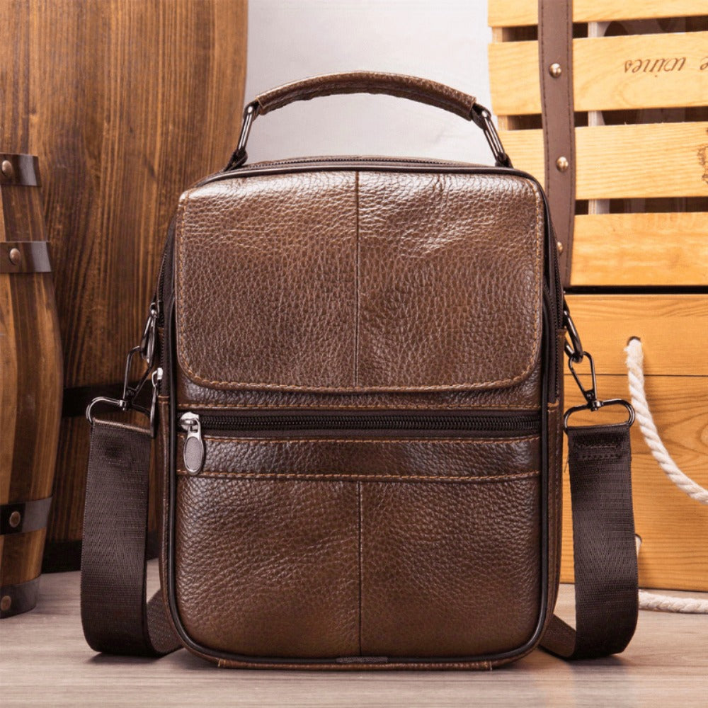 Men's Crossbody Bag – Genuine Leather, Large Capacity, for Travel & Work – front view