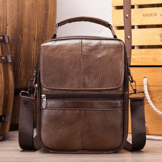 Men's Crossbody Bag – Genuine Leather, Large Capacity, for Travel & Work – front view