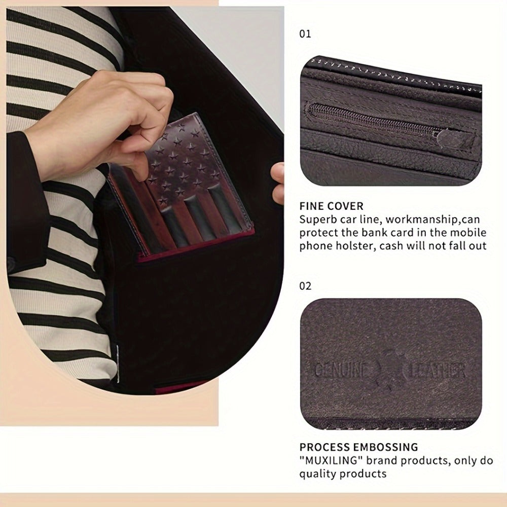 Men's Wallet – American Flag Embossed Leather Rfid – detail view 4