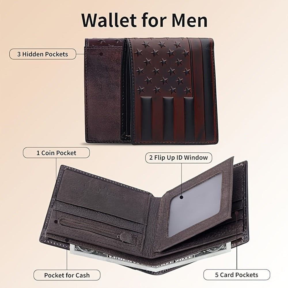 Men's Wallet – American Flag Embossed Leather Rfid – detail view 5